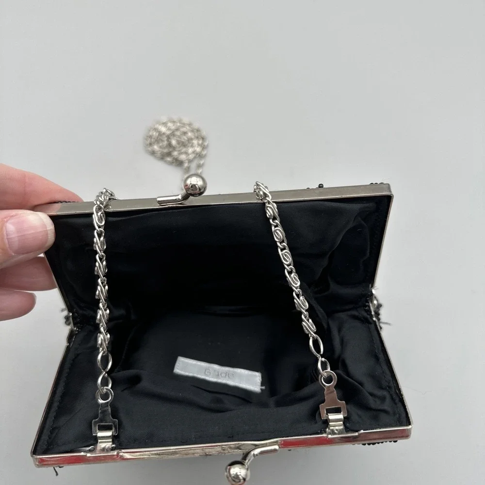 Apt. 9 Black Beaded Evening Clutch Purse Shell Design Kiss Lock Vintage Style 6